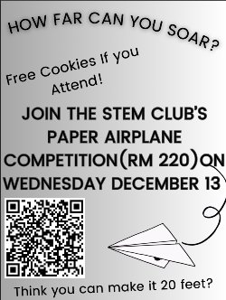 Paper Airplane Competition - December 13 - 2:40pm - Room 220